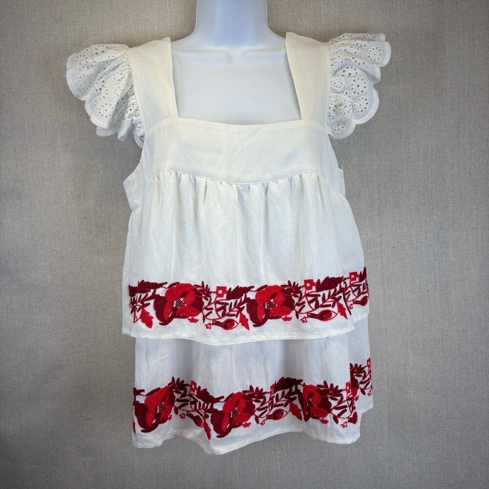 VICI Eyelet sleeve white‎ embroidered 100% cotton tank size Small